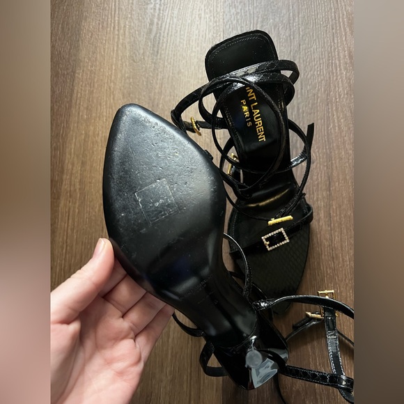 Saint Laurent "Giqua" Snakeskin Sandals with Crystal Trim 110MM - Picture 12 of 14